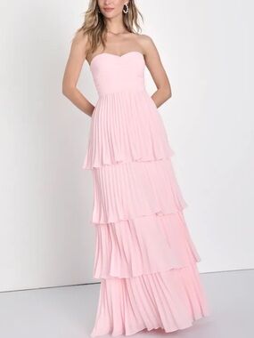 Seriously Sensational Light Pink Strapless Tiered Maxi Dress